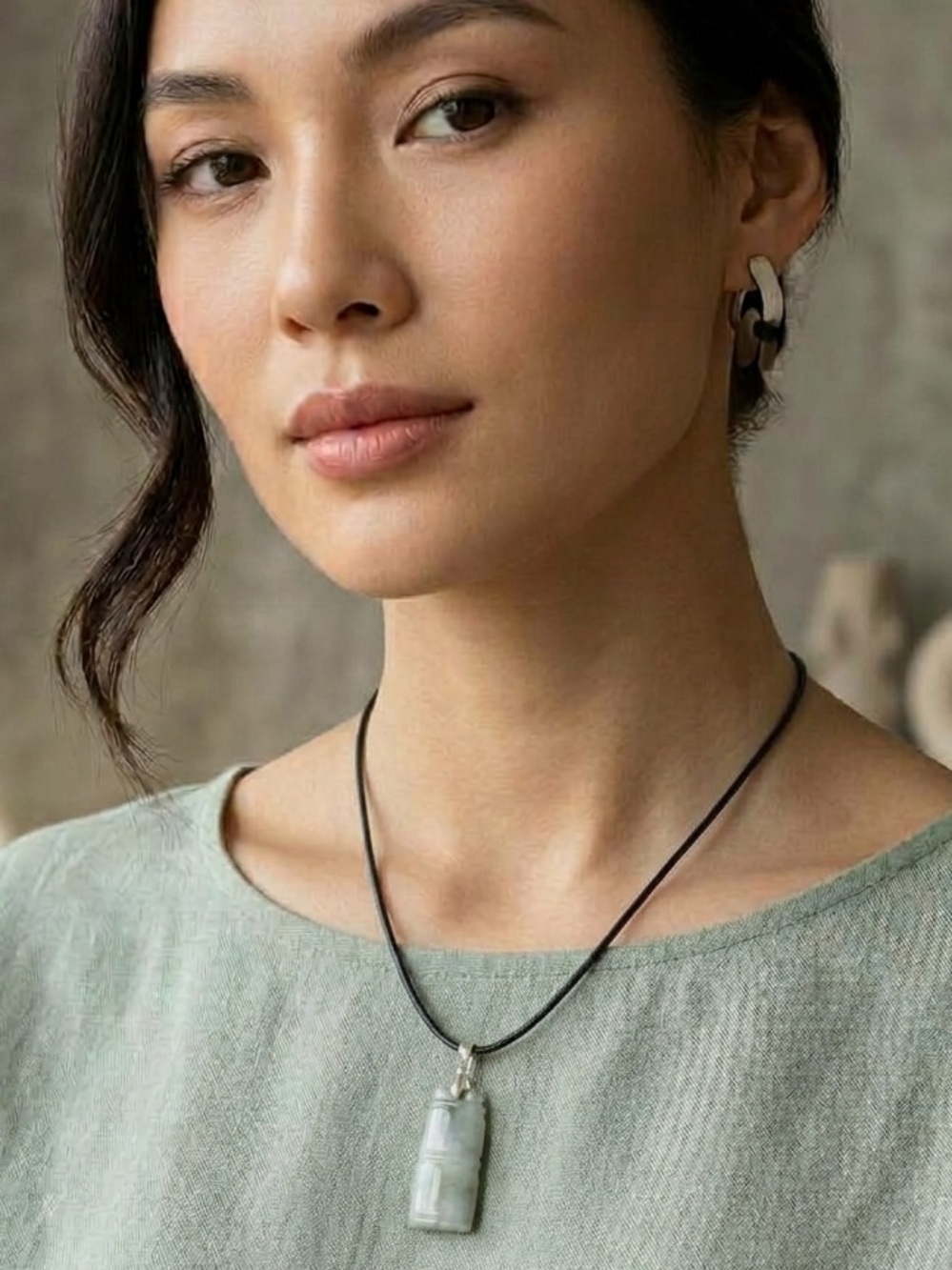 Grade A Jadeite Bamboo Pendant Necklace